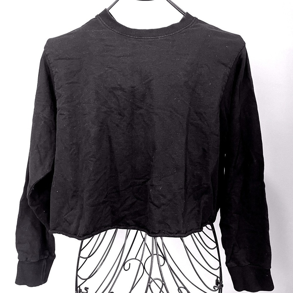 ASOS Womens Black Cropped Crewneck Sweatshirt Cotton Open Back Size 8 pullover
